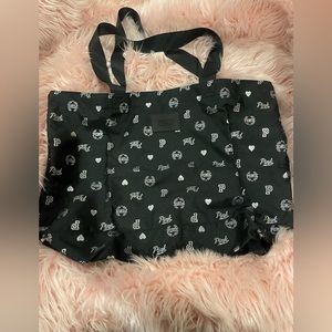 Victoria’s Secret PINK Collegiate Black Logo Zip Large Tote Bag